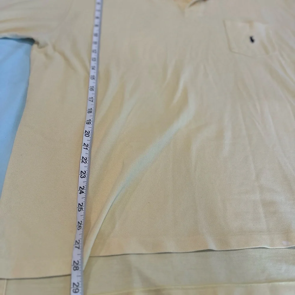 Polo Ralph Lauren Men 2XL Pale Yellow Navy Pony & Stripe On Collar. Cotton.